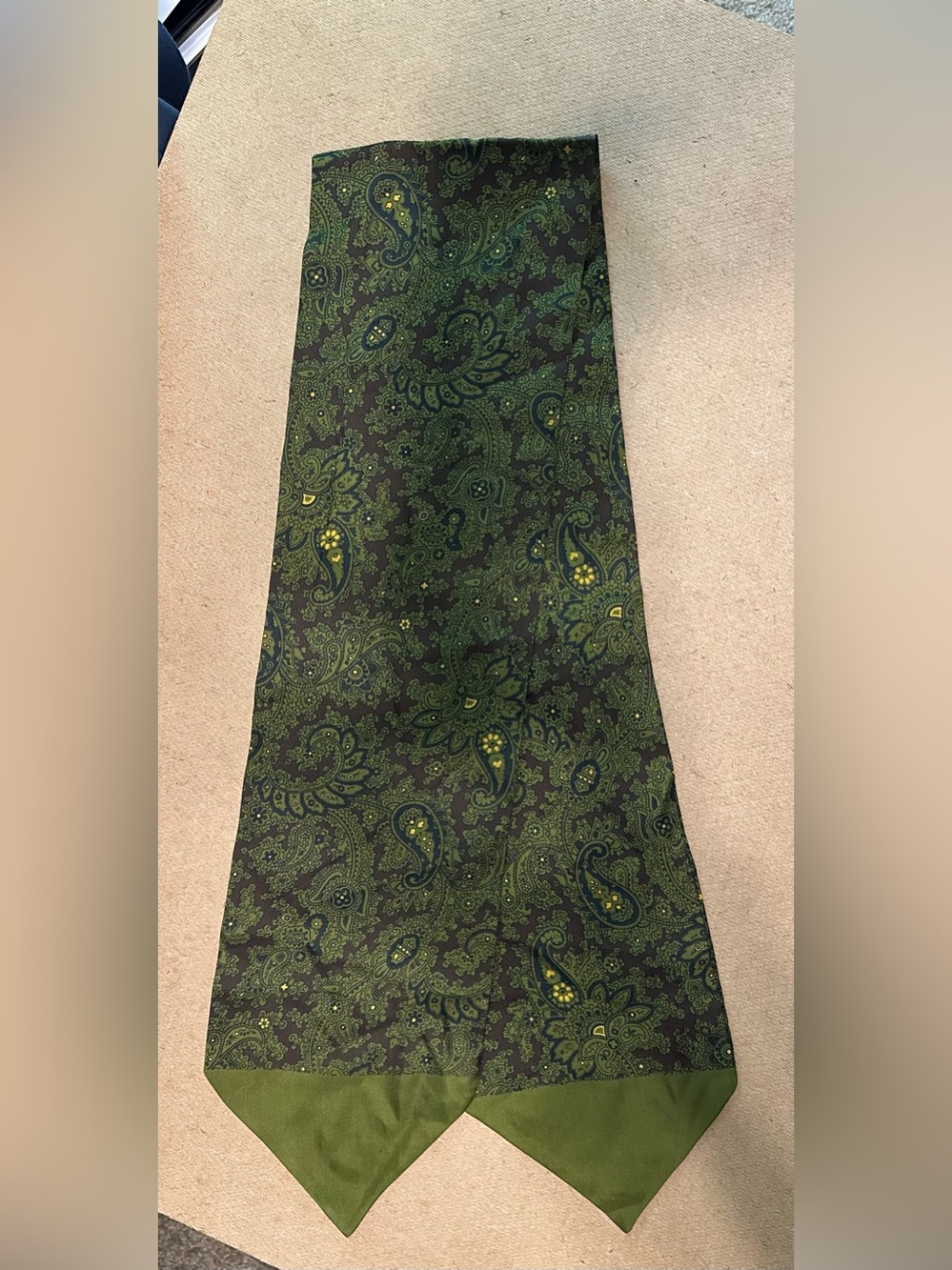 100% Silk Paisley Print Scarf in Olive Green